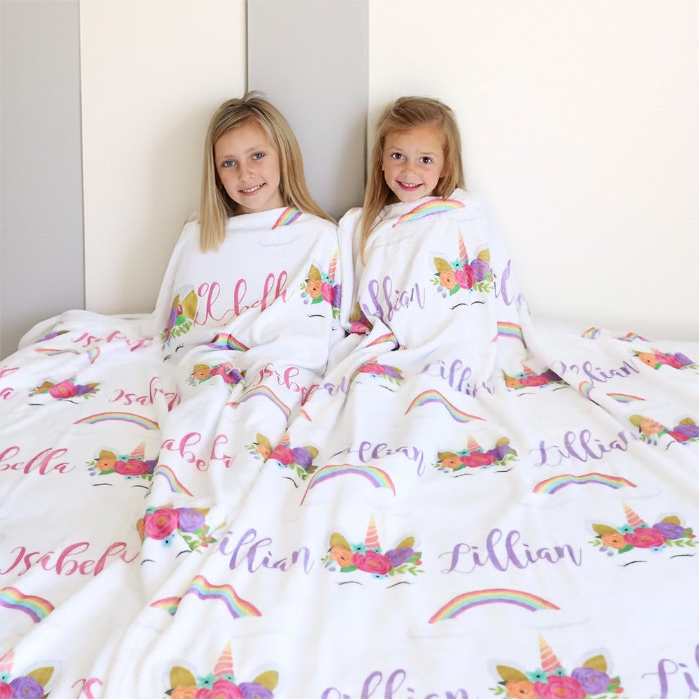 Personalized Unicorn Name Blankets, Rainbow Color Unicorn Throw Blankets, Soft and Plush Flannel Blanket Gifts for Kids/Girls 4-6 Years Old