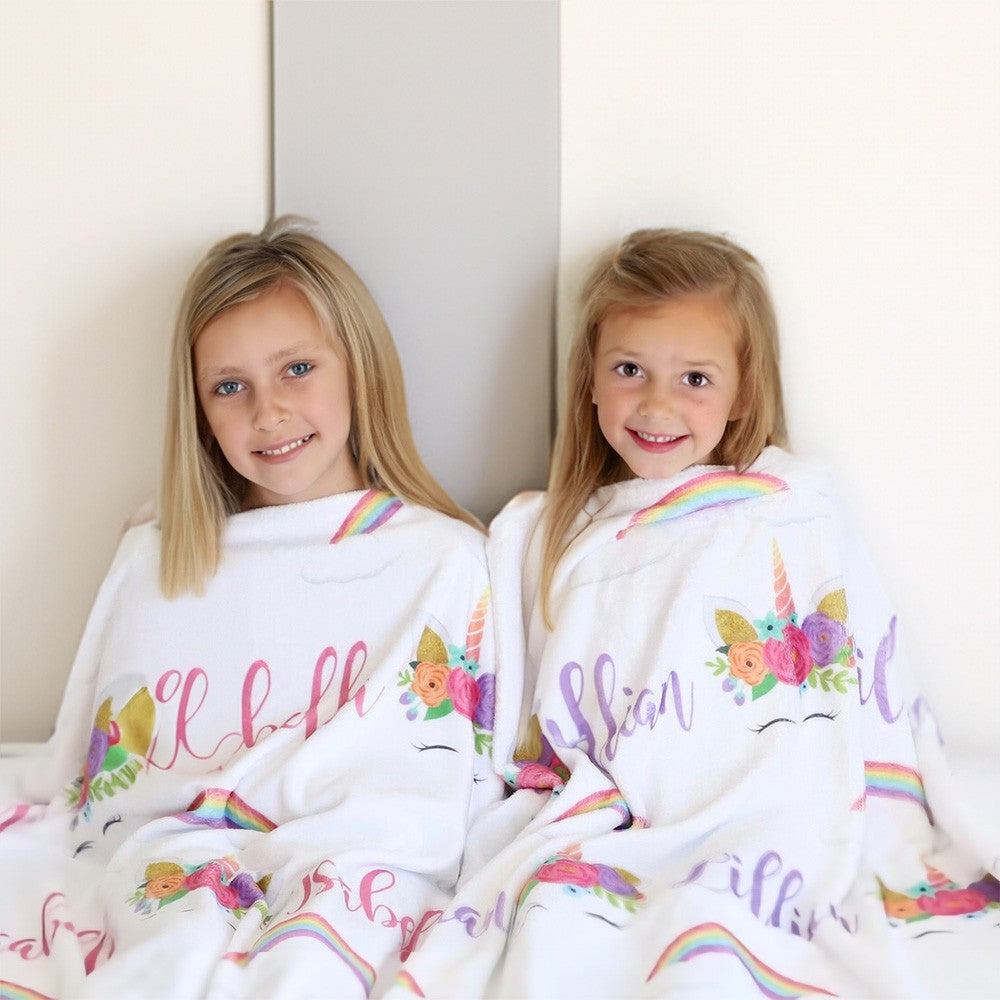 Personalized Unicorn Name Blankets, Rainbow Color Unicorn Throw Blankets, Soft and Plush Flannel Blanket Gifts for Kids/Girls 4-6 Years Old